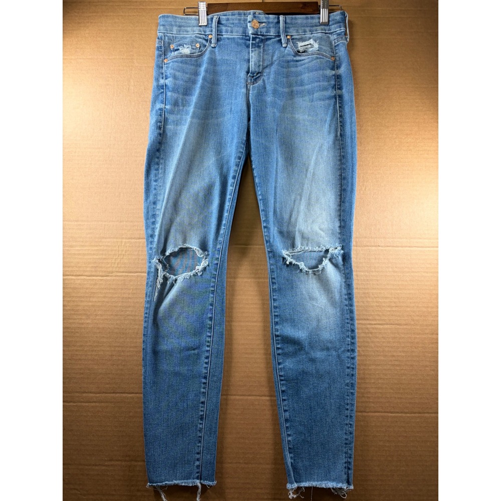 MOTHER The Looker Ankle Fray Jeans Womens 30x27 Blue Skinny Raw Hem Stretch Deni